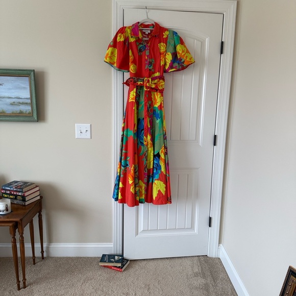 Floral Coral Maxi Shirt Dress with Belt - Picture 13 of 16